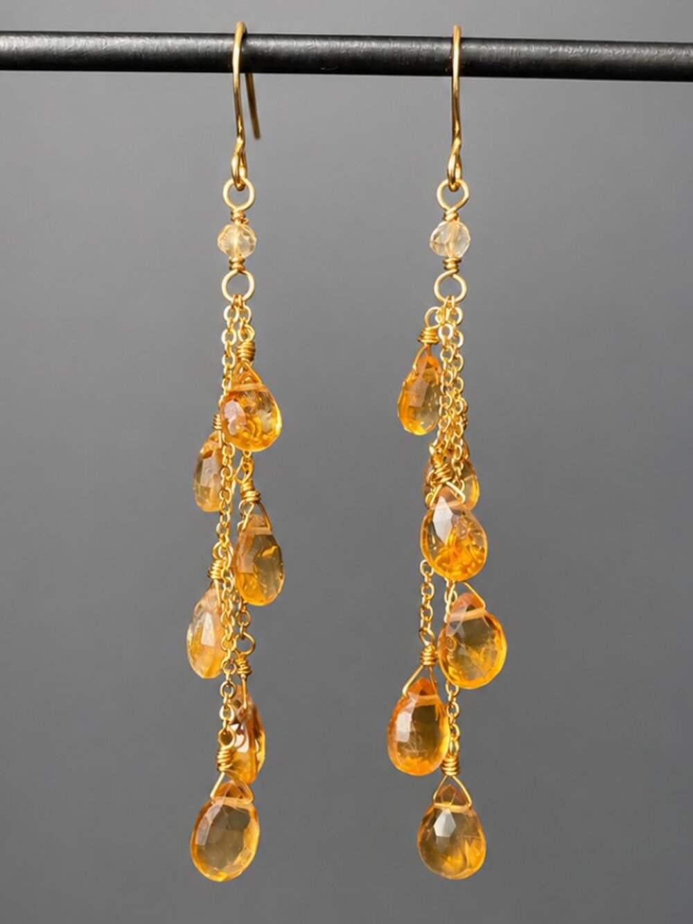Citrine & 24kt Gold Plated Chain Earrings